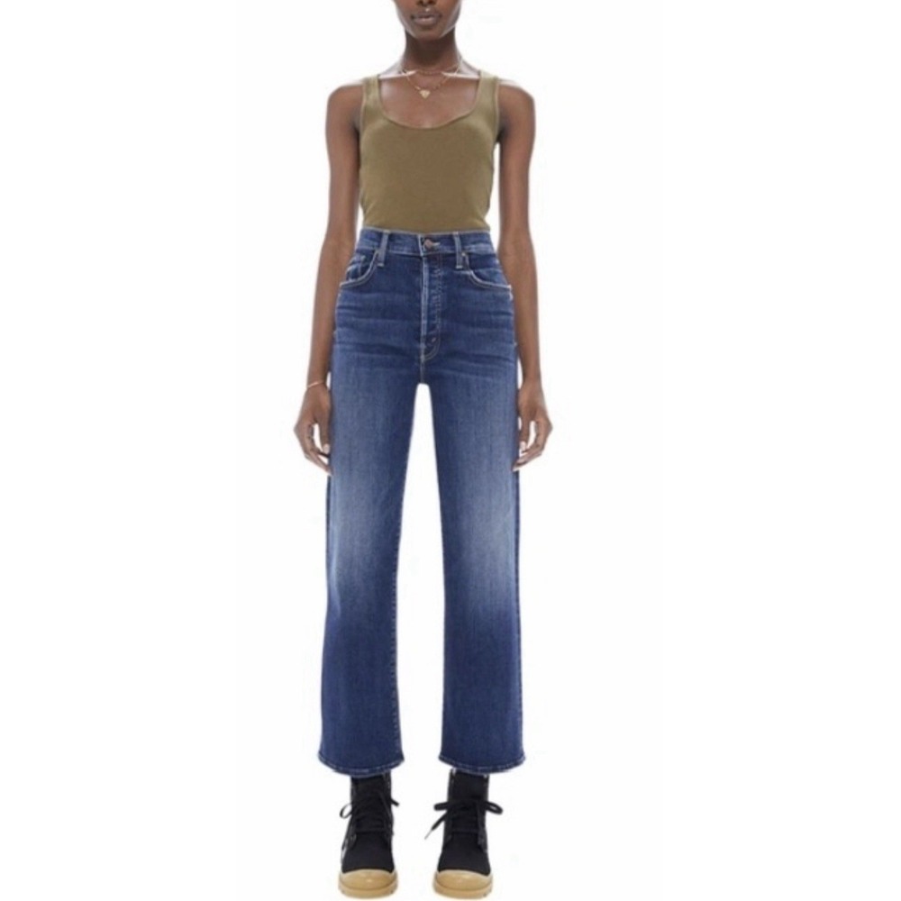 MOTHER Rambler Zip Ankle Jeans 29 High Tide High Rise Wide Straight Leg Blue